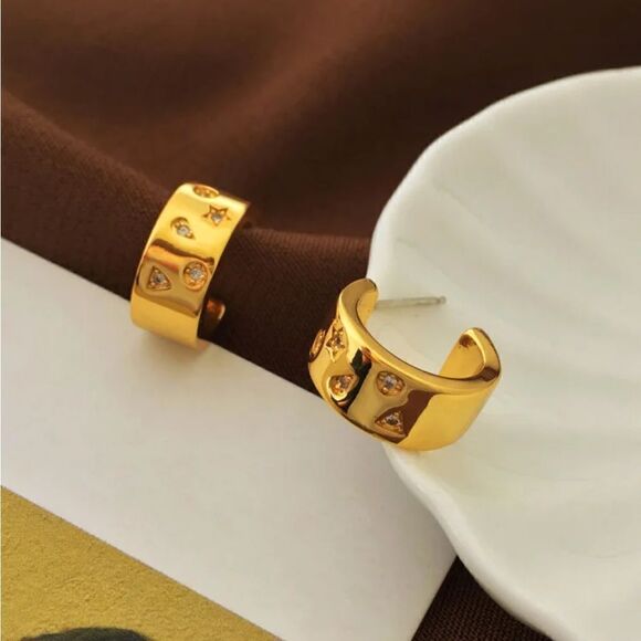 #37 Gold/925 Post Hoop Zircon Earrings - Picture 2 of 10